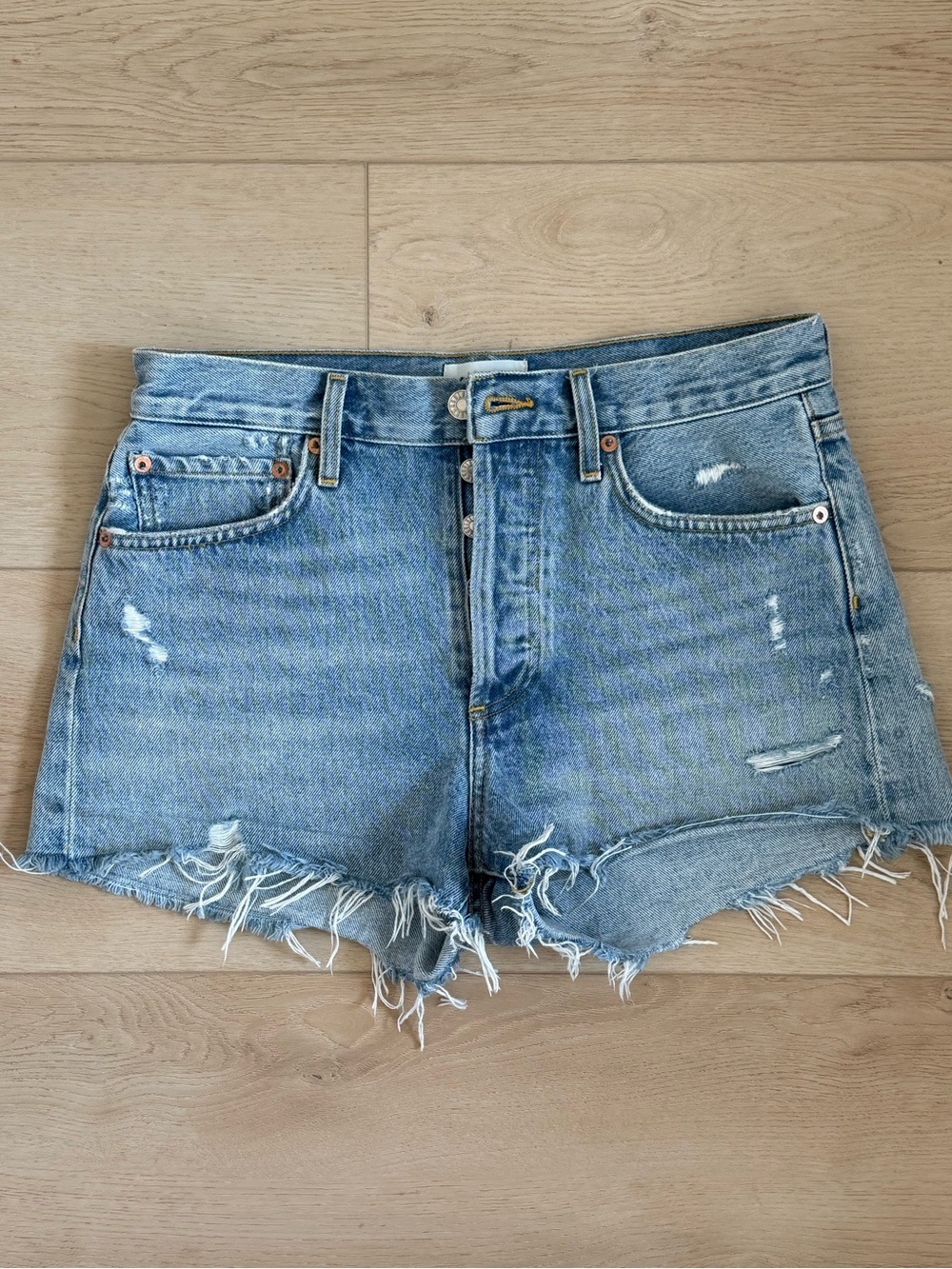 AGOLDE Vintage Parker Denim Cut off Shorts Light Blue Distressed Women’s Size 26